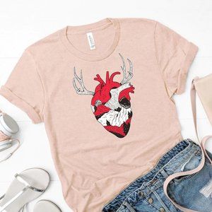 Nature Drawing Shirt, Heart with Antlers Tshirt